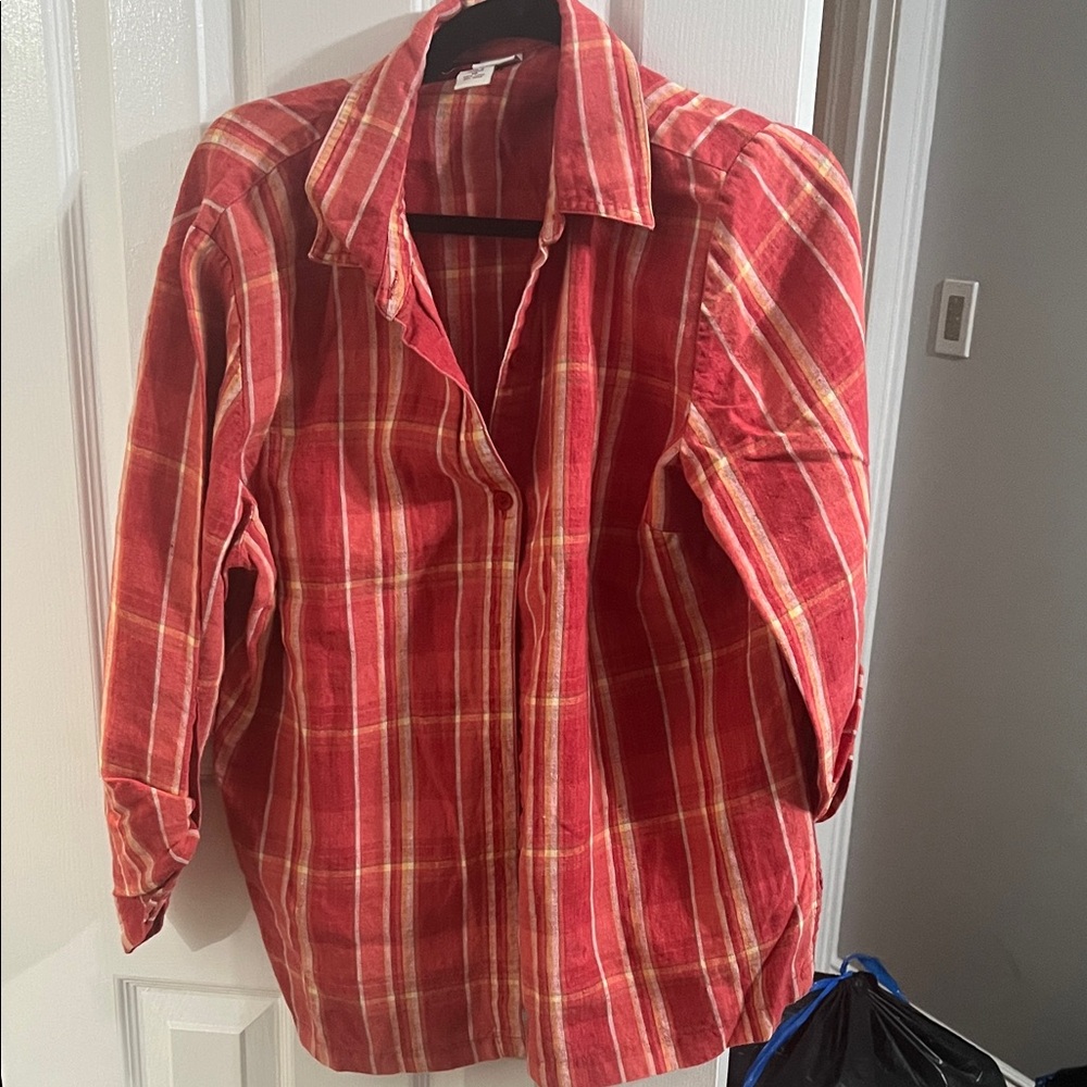 Jennifer Moore Red Plaid Button Down Shirt